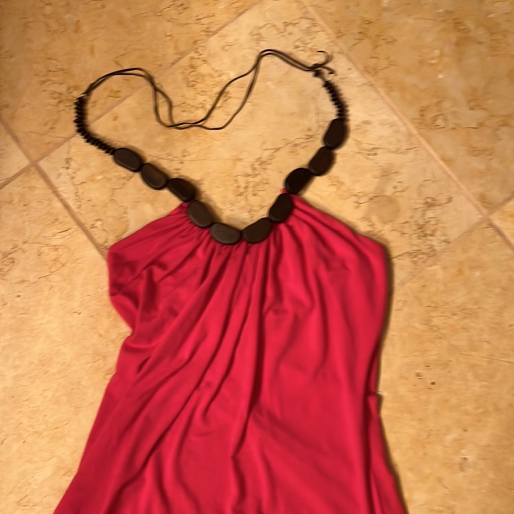Brown & Hot Pink halter tops with wood beaded neck tie❤️❤️ TWO 4 ONE❤️ - Picture 5 of 6